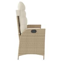 Tuinbankje verstelbaar met kussens poly rattan beige - thumbnail