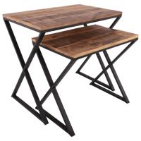 Set van 2 bijzettafels Cavallo 32062 mat zwart + ruw mangohout - thumbnail