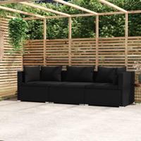 Driezitsbank met kussens poly rattan zwart - thumbnail