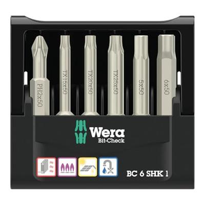 Wera Bit-Check 6 SHK 1 SB 05073631001 Bitset 6-delig Kruiskop Phillips, Torx, Inbus Wera Bit-Check 6 SHK 1 SB 05073631001 Bitset 6-delig Kruiskop Phillips, Torx, Inbus