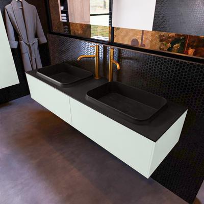 Badkamermeubelset Mondiaz Erin 150 cm met 2 Lades met RIDGE Wastafel Dubbel Urban met 2 kraangaten Greeploos Mat Greey