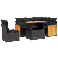 6-delige Loungeset met kussens poly rattan zwart - thumbnail