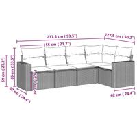 5-delige Loungeset met kussens poly rattan lichtgrijs - thumbnail