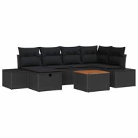 Tuinbankenset met kussen met opslag 7 pcs Zwart Poly riet - thumbnail