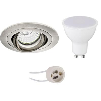 LED Inbouwspot Set - Kantelbaar - Mat Nikkel - 8W - 3000K Warm Wit - Ø92mm