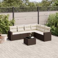 7-delige Loungeset met kussens poly rattan bruin - thumbnail