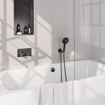 Brauer Stripe thermostatische inbouw badkraan met drukknoppen SET 04 met badvulcombinatie en 3-standen handdouche en doucheslang en wandaansluitbocht gunmetal geborsteld PVD