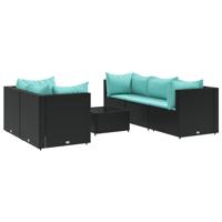 6-delige Loungeset met kussens poly rattan zwart - thumbnail