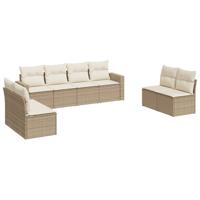 9-delige Loungeset met kussens poly rattan beige - thumbnail