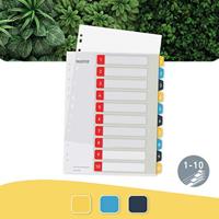 Leitz Cosy tabbladen, ft A4, 11-gaatsperforatie, PP, geassorteerde kleuren, set 1-10 - thumbnail