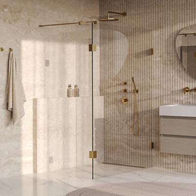 Brauer Void - Inloopdouche - Helder Glas - 140 x 200 cm - met Zijwand 40 cm - incl. Glascoating - PVD Goud Geborsteld