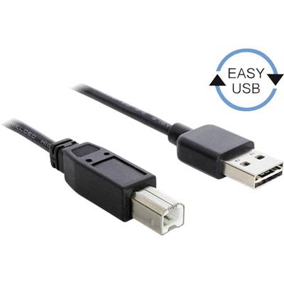 Delock USB-kabel USB 2.0 USB-A stekker, USB-B stekker 1.00 m Zwart Stekker past op beide manieren, Vergulde steekcontacten 83358