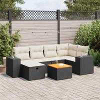 7-delige Loungeset met kussens poly rattan zwart - thumbnail