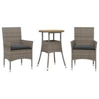 3-delige Tuinset met kussens poly rattan en acaciahout grijs - thumbnail