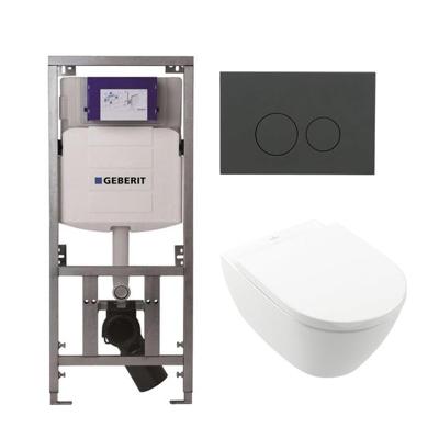 Villeroy Boch Subway 2.0 DirectFlush Toiletset - geberit reservoir - bedieningsplaat mat antraciet - ronde knoppen - softclose - wit 0701131/0124060/SW1102376/ga26028/