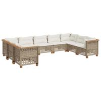 9-delige Loungeset met kussens poly rattan beige - thumbnail