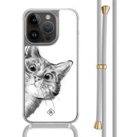 iPhone 14 Pro hoesje met grijs koord - Peekaboo kat - thumbnail