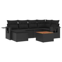 7-delige Loungeset met kussens poly rattan zwart - thumbnail