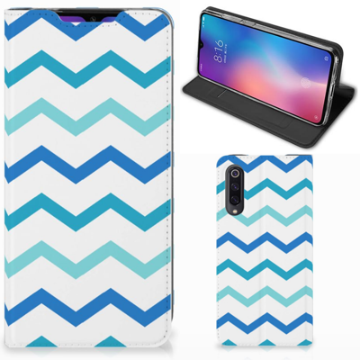 Xiaomi Mi 9 | Hoesje met Magneet | Zigzag Blauw Xiaomi Mi 9 | Hoesje met Magneet | Zigzag Blauw