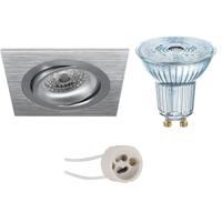 LED Spot Set - LEDVANCE Parathom PAR16 940 36D - Pragmi Borny Pro - GU10 Fitting - Dimbaar - Inbouw Vierkant - Mat Zilver - 4.5W - Natuurlijk Wit 4000K - Kantelbaar - 92mm - thumbnail