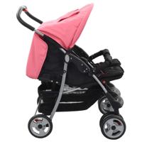 VidaXL Tweelingkinderwagen staal roze en zwart - thumbnail