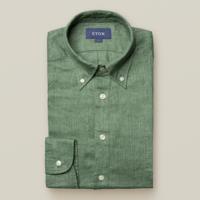Eton Heren Popover Overhemd Luxe Linnen Groen Slim Fit - thumbnail
