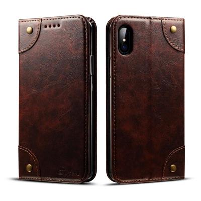 Voor iPhone XS/X barokke eenvoudige horizontale Flip lederen draagtas met houder & kaartsleuven & portemonnee (donker bruin)