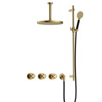 Hotbath Cobber - CW7067 - Inbouw Regendoucheset - Geborsteld Messing PVD - 2 Stopkranen - Thermostatisch - Plafondbuis 15 cm - Hoofddouche 300 mm - Ronde Handdouche 3 Standen - Glijstang 900 mm - met M106 - Waterbesparend - thumbnail