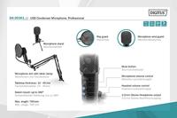 Digitus DA-20301 Spraakmicrofoon Statief Zendmethode:Kabelgebonden, USB Incl. kabel, Incl. windkap, Voet, Incl. standaard USB, USB-A, USB-B, Audio, stereo (3.5 - thumbnail