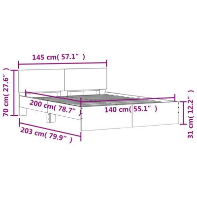 Bedframe met hoofdeinde betongrijs 140x200 cm