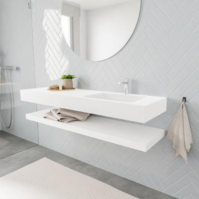 Zaro ALAN vrijhangende wastafel 150cm met wasbak Enkel rechts en solid suface planchet in kleur Wit mat 0 lade(s) Zaro ALAN vrijhangende wastafel 150cm met wasbak Enkel rechts en solid suface planchet in kleur Wit mat 0 lade(s)