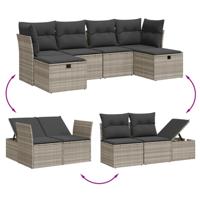 6-delige Loungeset met kussens poly rattan lichtgrijs - thumbnail