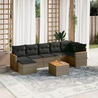 8-delige Loungeset met kussens poly rattan grijs - thumbnail