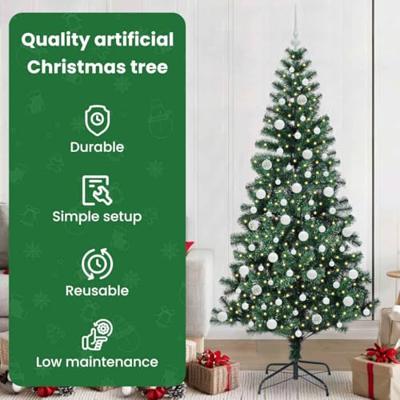 VidaXL Kunstmatig voorverlicht kerstboom groen 210 cm pvc en metaal VidaXL Kunstmatig voorverlicht kerstboom groen 210 cm pvc en metaal