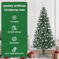 VidaXL Kunstmatig voorverlicht kerstboom groen 210 cm pvc en metaal - thumbnail