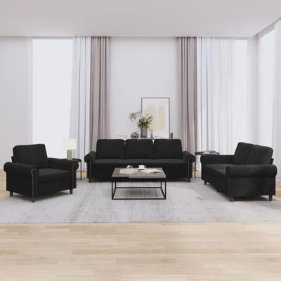 3-delige Loungeset met kussens fluweel zwart - thumbnail
