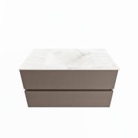MONDIAZ VICA-DLUX 90cm badmeubel onderkast Smoke 2 lades. Inbouw wastafel CLOUD midden zonder kraangat, kleur Ostra. - thumbnail