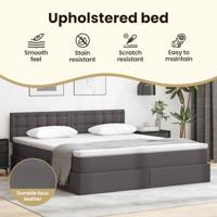 Opbergbed met LED met matras Grijs 160 x 200 cm Nep Leer - thumbnail