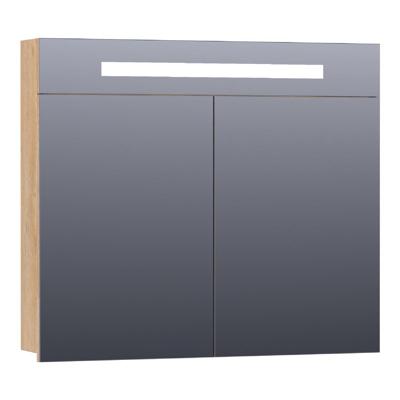 Brauer Promise Spiegelkast - 80 cm - met Directe Verlichting - 2 Enkelzijdige Spiegeldeuren - Forest Tan