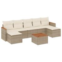 8-delige Loungeset met kussens poly rattan beige - thumbnail