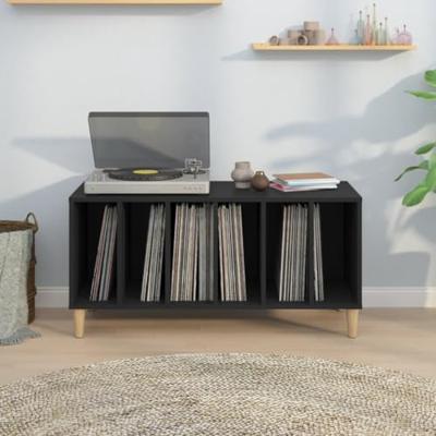 Platenkast 100x38x48 cm bewerkt hout zwart - thumbnail