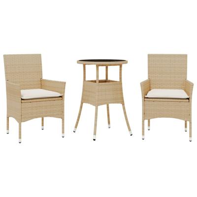 3-delige Tuinset met kussens poly rattan en glas beige - thumbnail