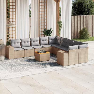 11-delige Tuinset met kussens poly rattan beige - thumbnail