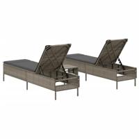 3-delige Ligbeddenset met kussens poly rattan grijs - thumbnail