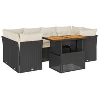 7-delige Loungeset met kussens poly rattan zwart - thumbnail