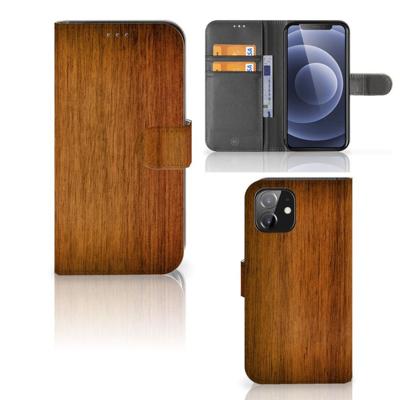 iPhone 12 | 12 Pro (6.1") | Book Style Case | Donker Hout