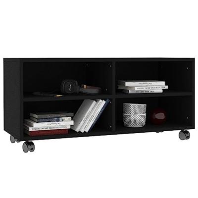 Tv-meubel met wieltjes 90x35x35 cm bewerkt hout zwart