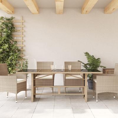 Tuintafel met glazen blad 190x80x74 cm poly rattan beige - thumbnail