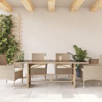 Tuintafel met glazen blad 190x80x74 cm poly rattan beige - thumbnail