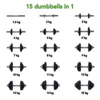 Tunturi 14TUSCL235 dumbbell Verstelbare dumbbell 15 g 2 stuk(s) - thumbnail